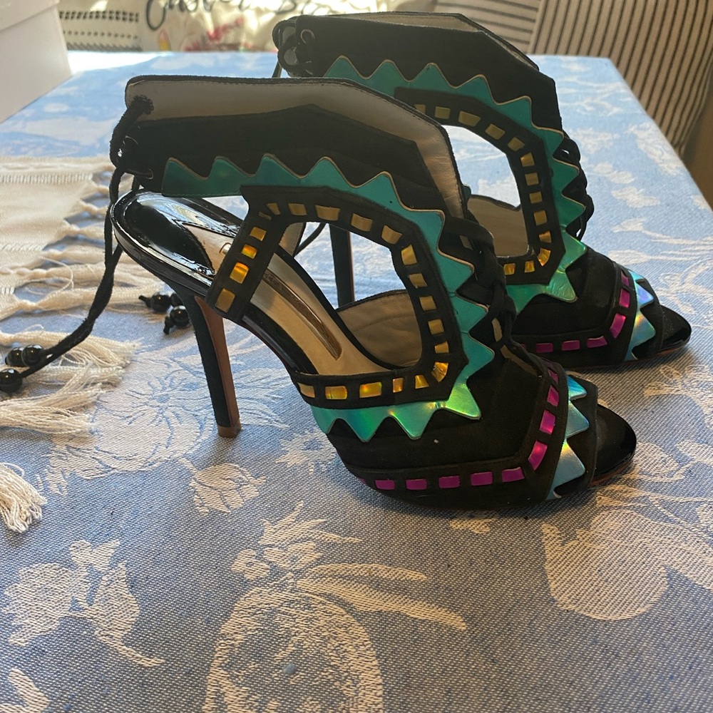 Sophia Webster Black and Blue Stiletto Heels - Picture 2 of 10